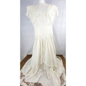 Vintage Jessica McClintock Bridal Ivory Dress Lace Tulle Woman's Size 16 1980's